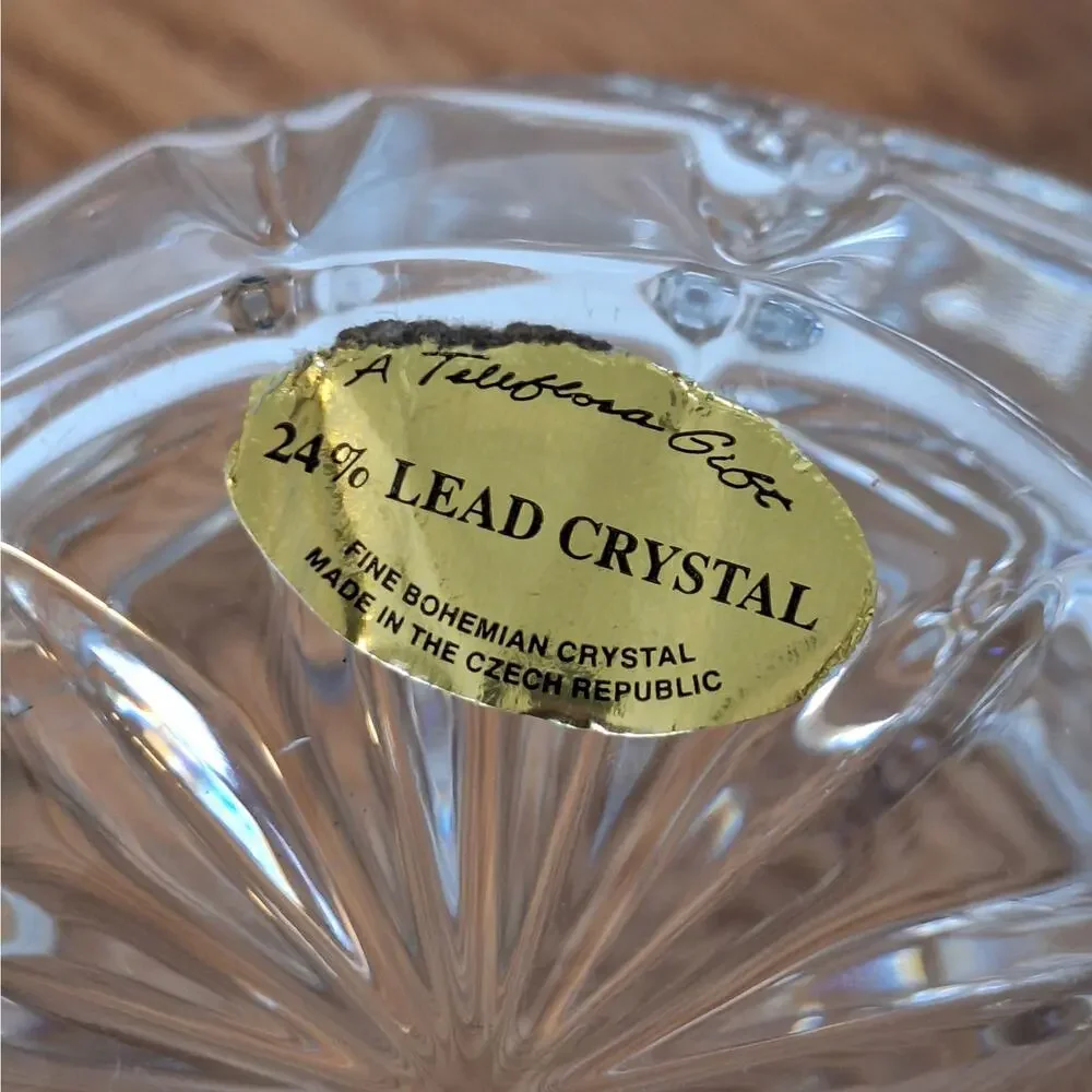 VTG Teleflora 24% Lead Crystal Christmas Ornament Candy Dish Trinket Jar Czech